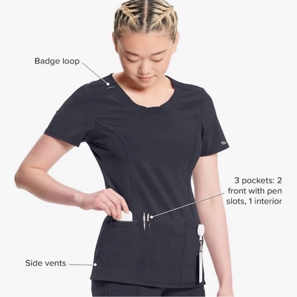 Cherokee infinity gray pewter scrub set round neck S top XS pet. Joggers NWT - Picture 10 of 15